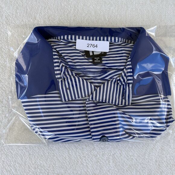 FootJoy FJ Mens Golf Polo Shirt Size Medium Solid Blue Collar Blue Stripe - Picture 9 of 9